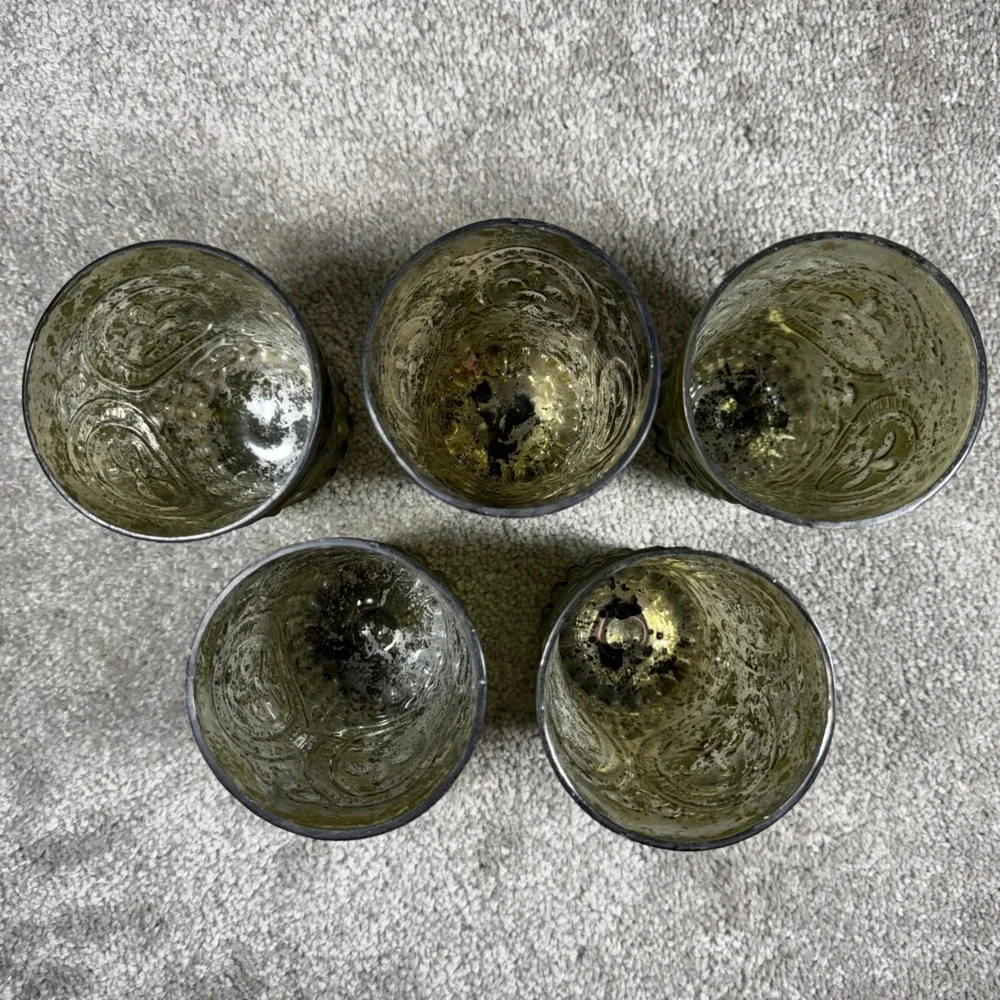 Mercury Glass Fleur De Lis Votive Candle Holders Green‎ Set of 5